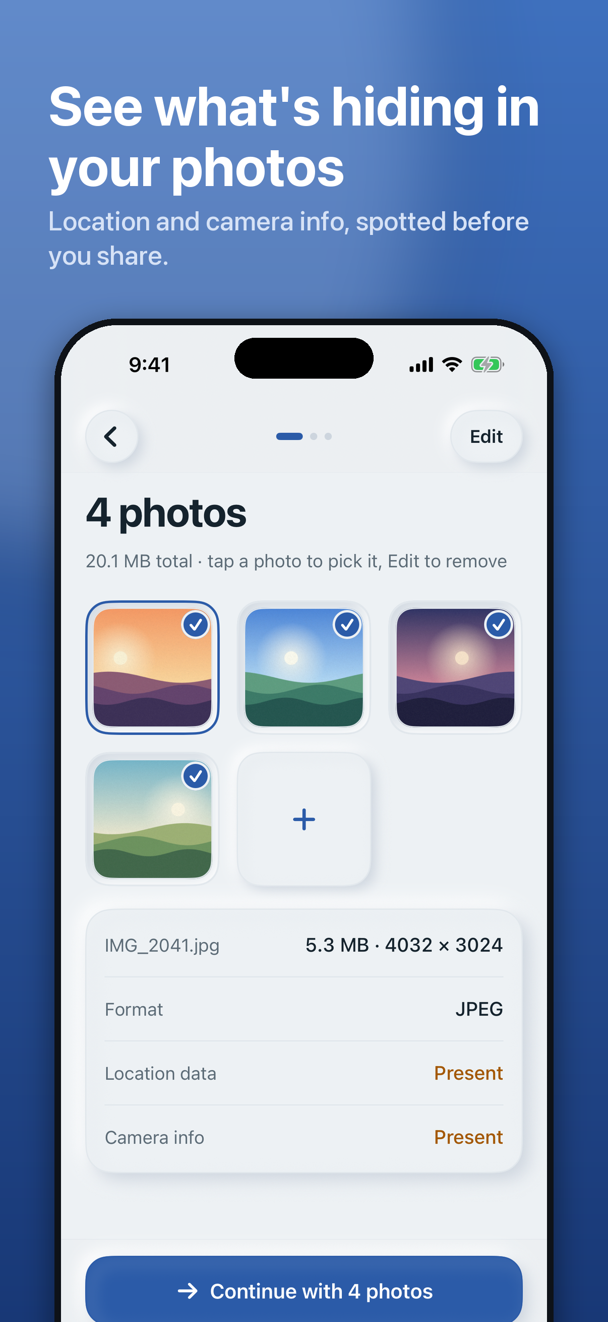 ExactSize photo selection screen